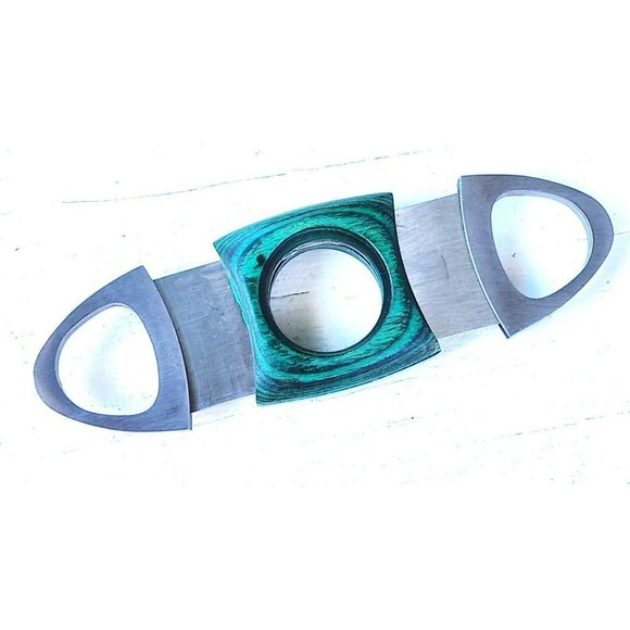 Set of Two Stainless Steel Guillotine Red Wood And Green Wood‎ Cigar Cutter - Picture 7 of 7